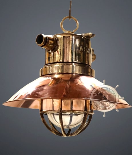 Nautical Japanese Hanging Light with Copper Shade Defector Cap